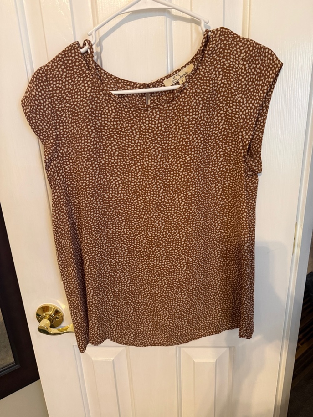Women's Brown Cap-Sleeve Dot Print Blouse